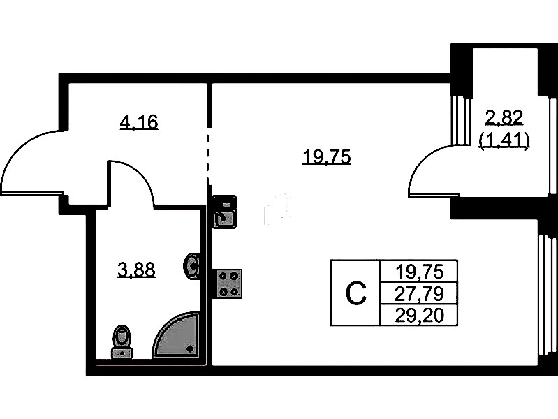 Квартира студия 29.2 м², 8/15 эт., ЖК «GloraX Парголово»